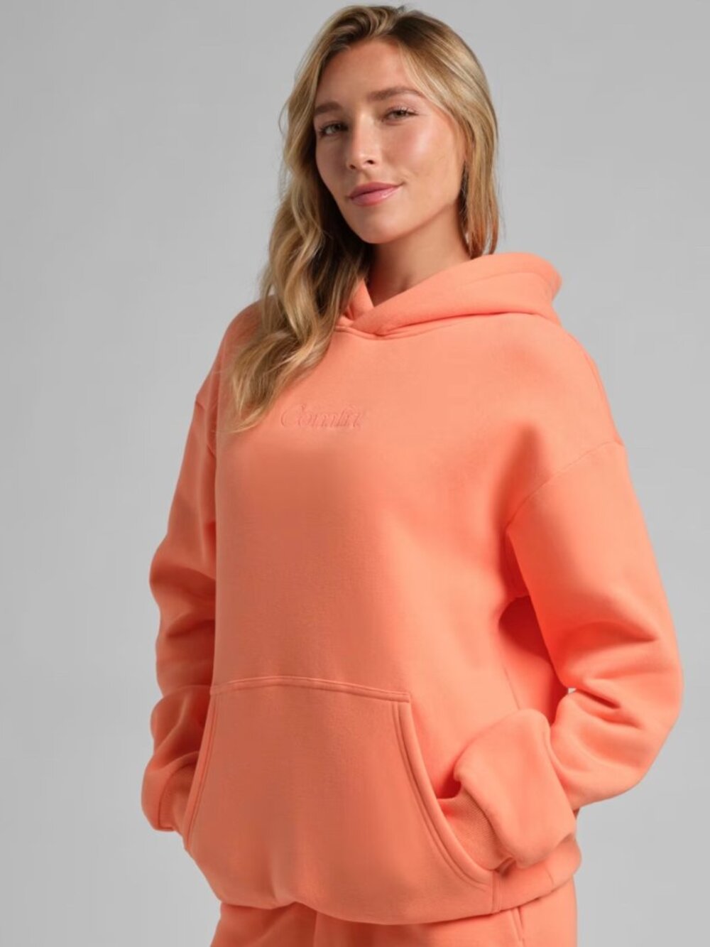 Comfrt Minimalist Hoodie & Jogger Set Bright Coral Orange Size M